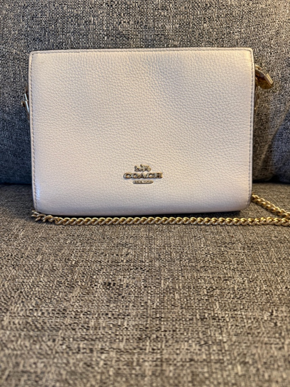COACH Cream Pebbled Leather Crossbody with Gold Chain